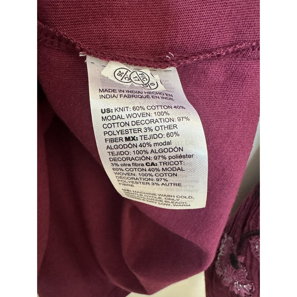 Chico's Embroidered Floral Balloon Sleeve Knit Top Women's Size 3 16 XL Burgundy - Picture 6 of 9